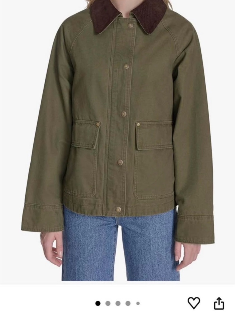 Olive Green Barn Jacket with Brown Corduroy Collar